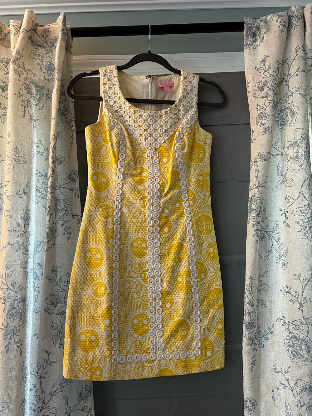 Lilly Pulitzer Yellow Sleeveless Shift Dress with White Lace Trim